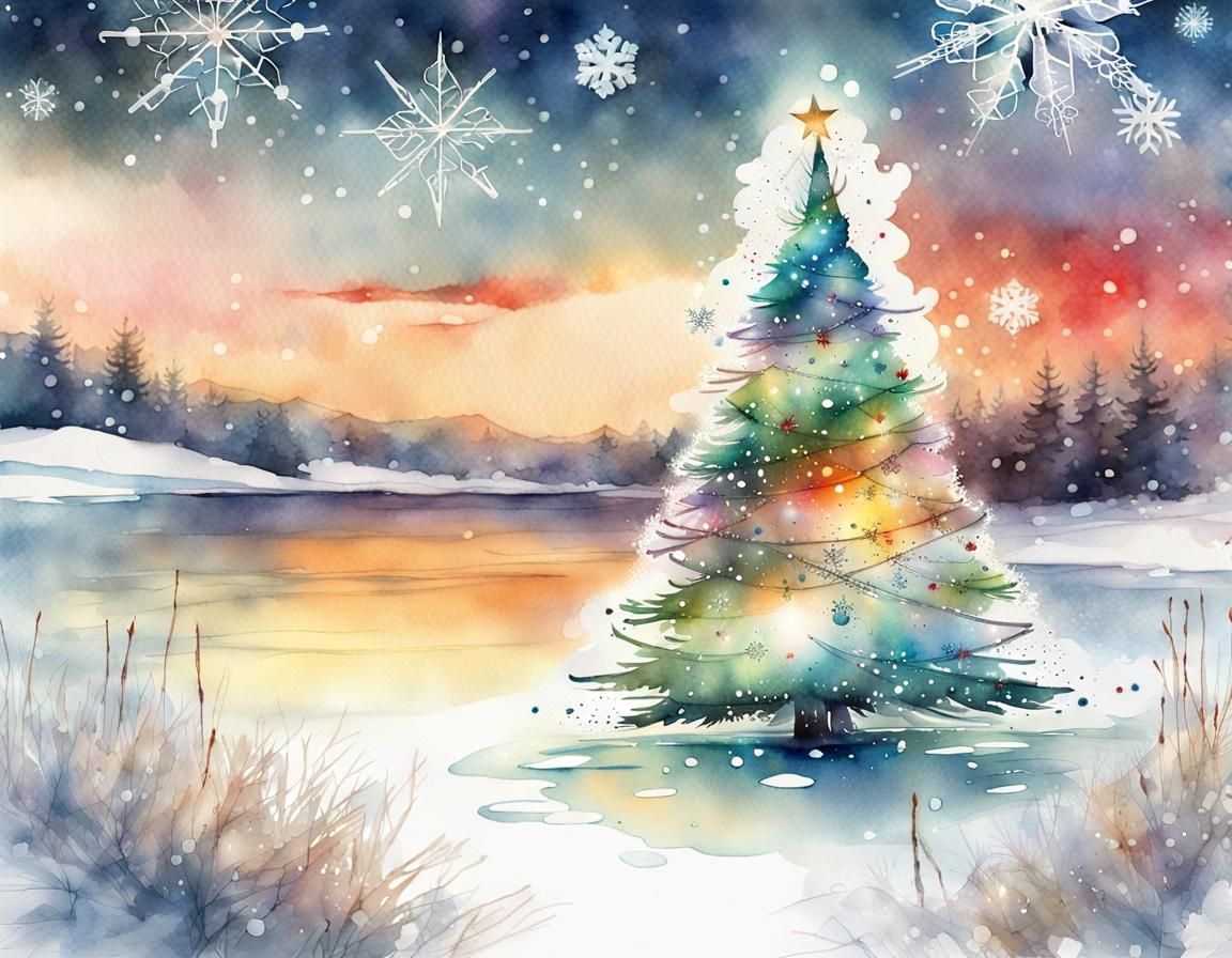 Christmas by the Lake Postcard v2 AI Generated Artwork NightCafe