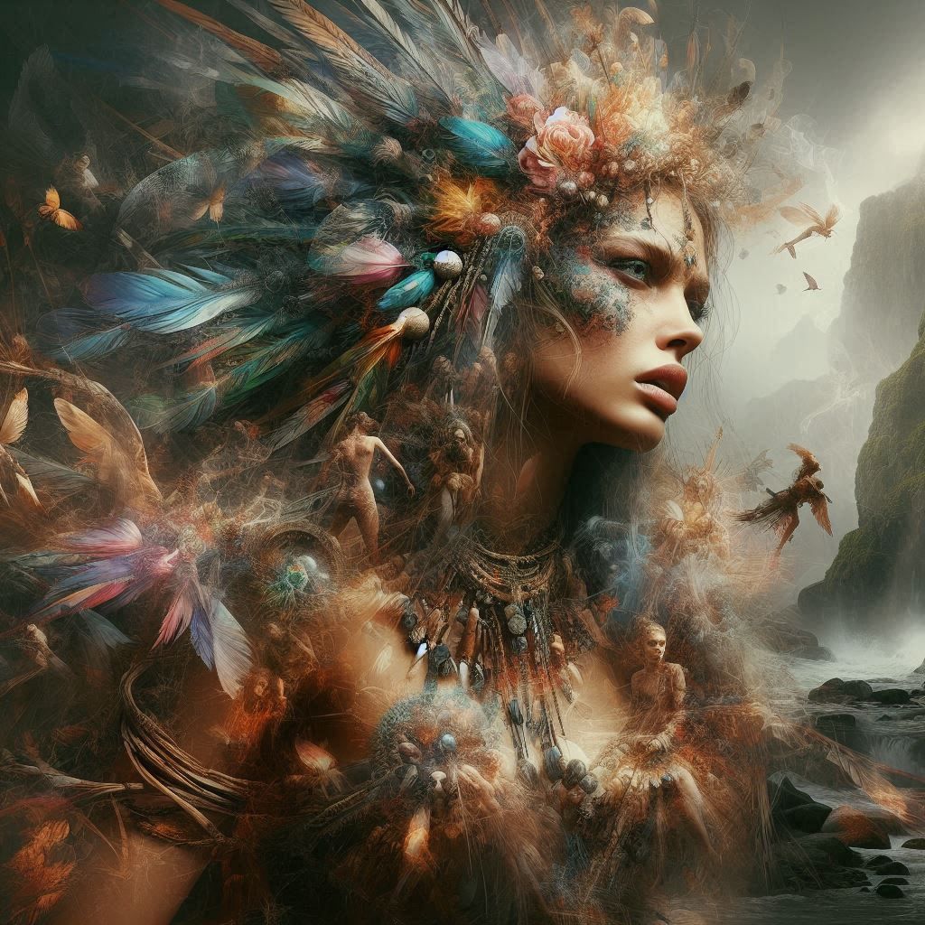 double exposure beautiful fantasy portrait landscape..