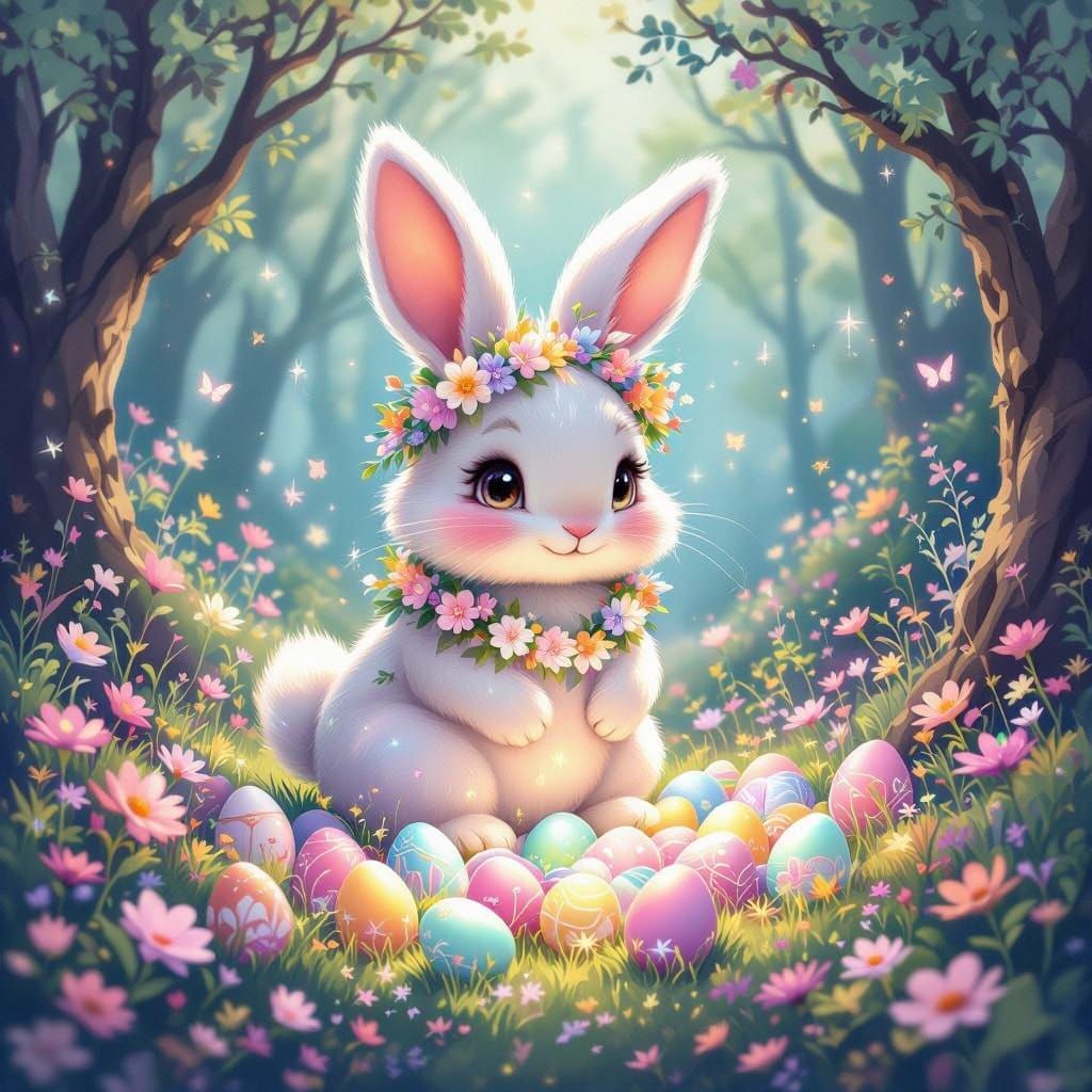 Whimsical Easter Bunny in Pastel Paradise