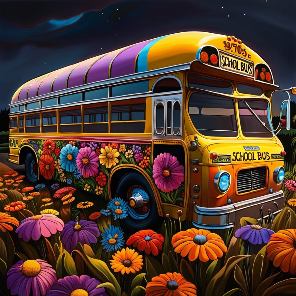 1970’s Flower Power School Bus