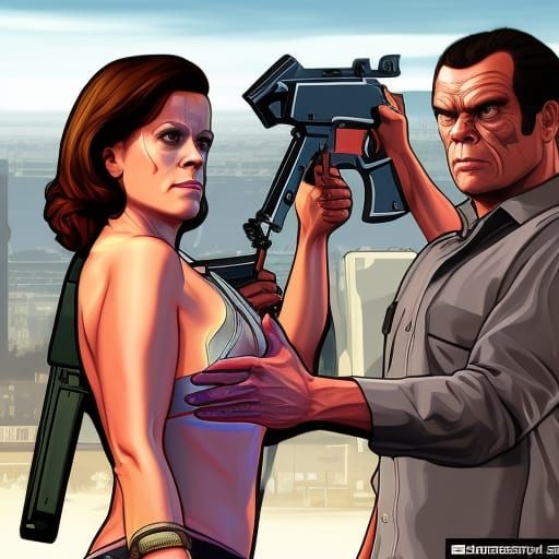 GTA V splash style, Sigourney vs Aliens II, Terminator II he...