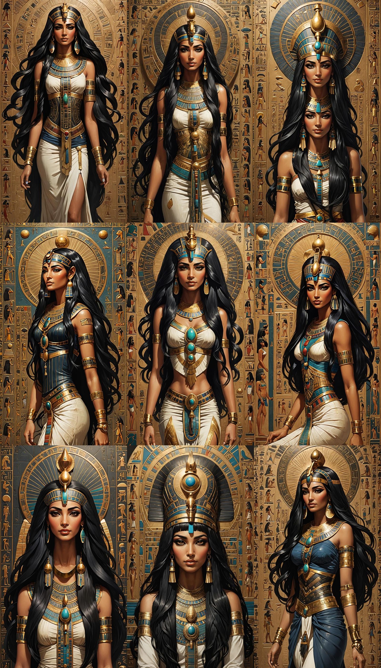 Egyptian goddess with long black hair