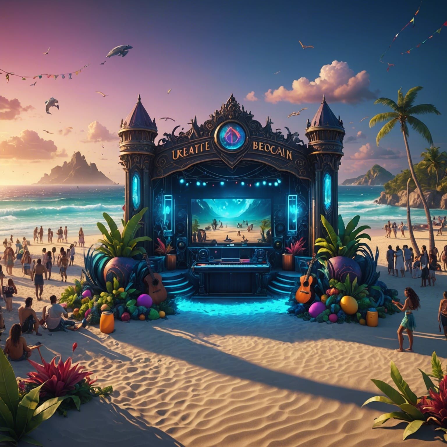 a background of music party on the beach of big ocean