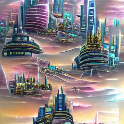 A busy sprawling futuristic city skyline