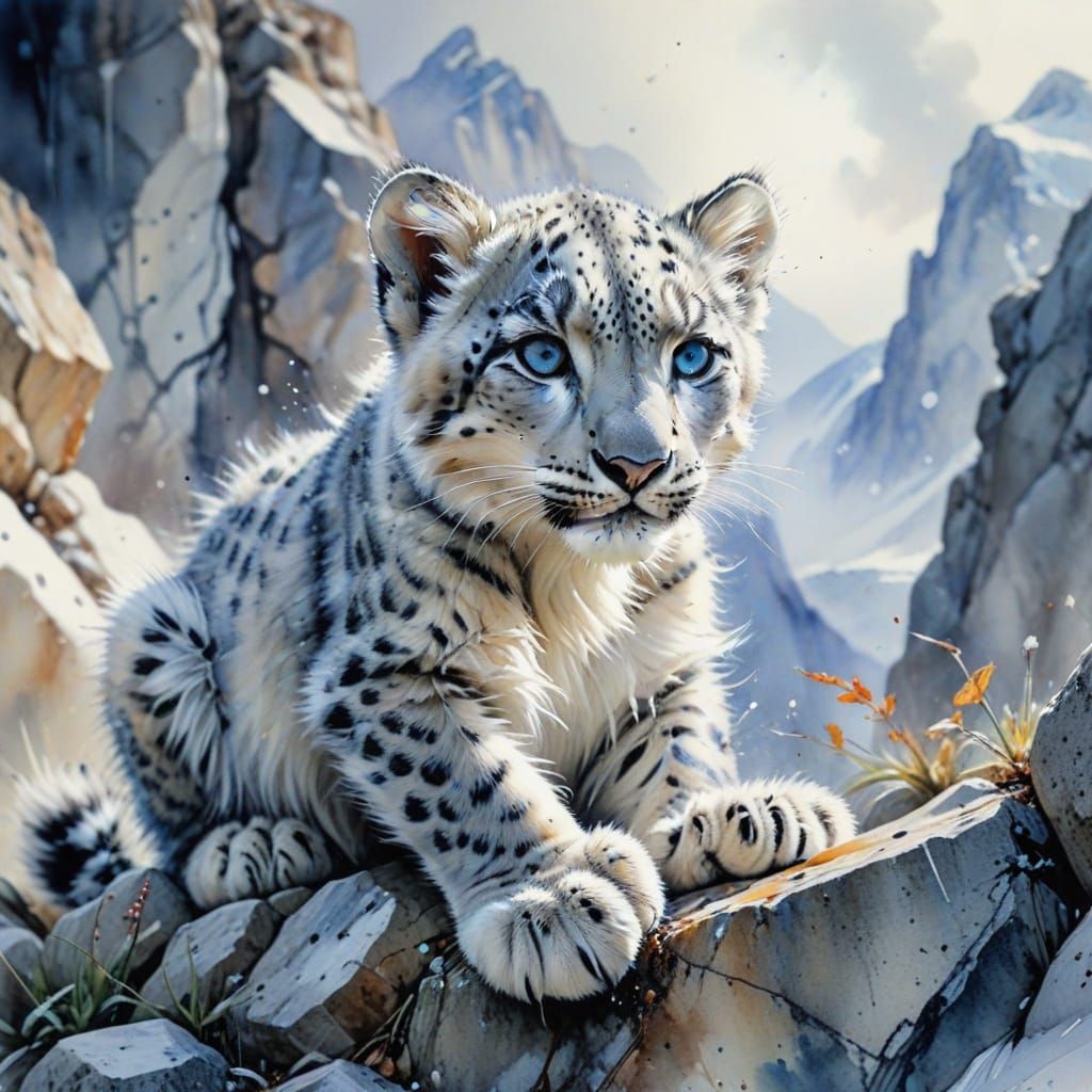 Baby snow leopard   by @Goosie Girl 