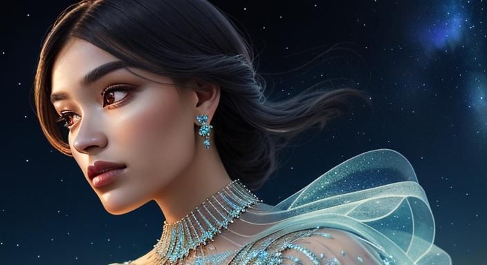 Close up portrait of a beautiful woman wearing an intricate ...