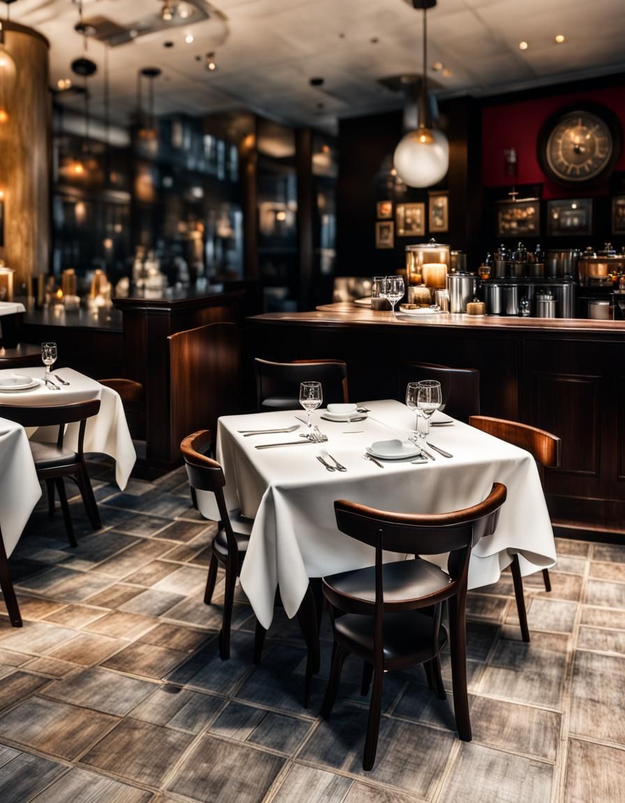 A cozy restaurant cafe with tables and chairs. intricate details, HDR, beautifully shot, hyperrealistic, sharp focus, 64 megapixels, perfect...