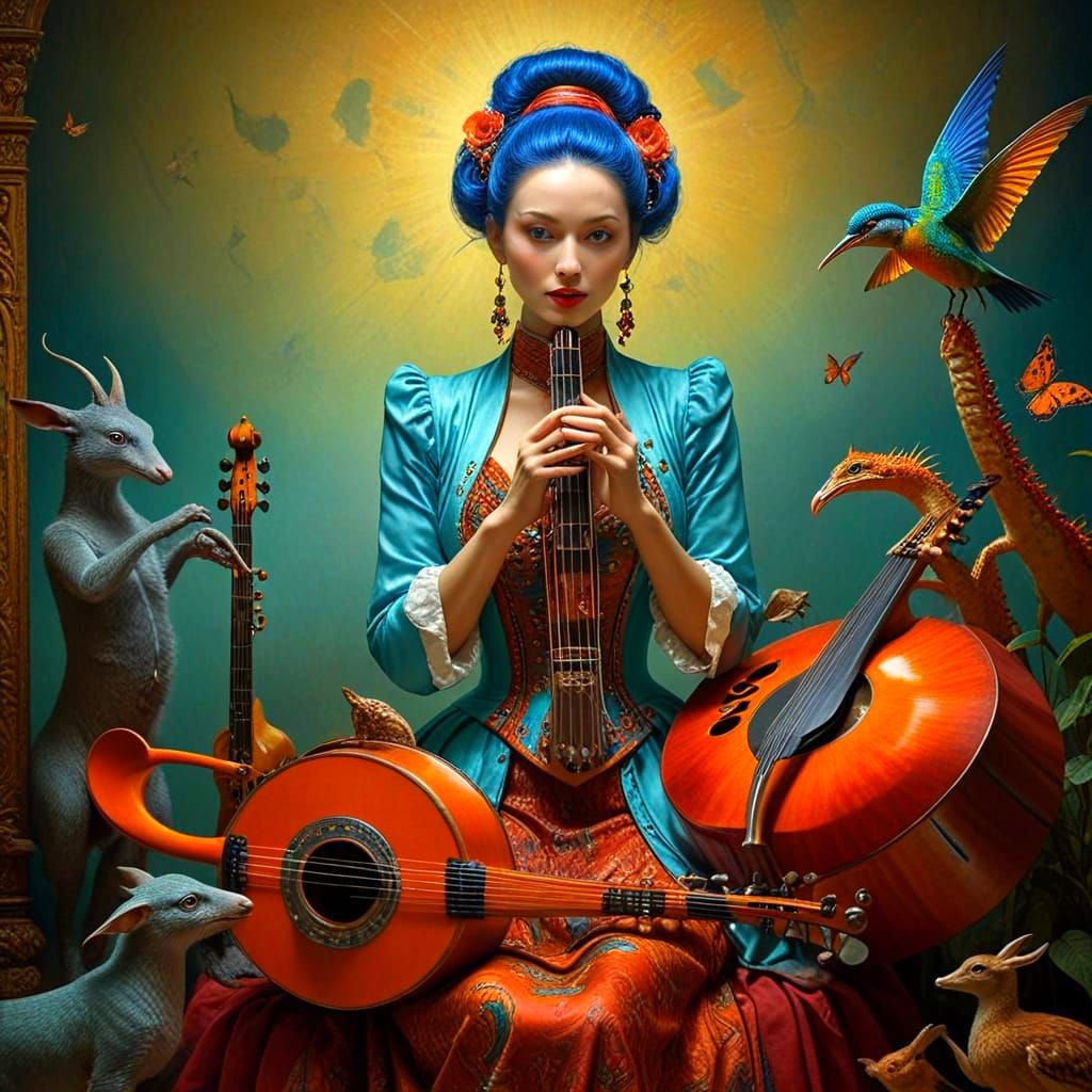 Surrealistic Scene with Vibrant Colors and Fantastical Creat...
