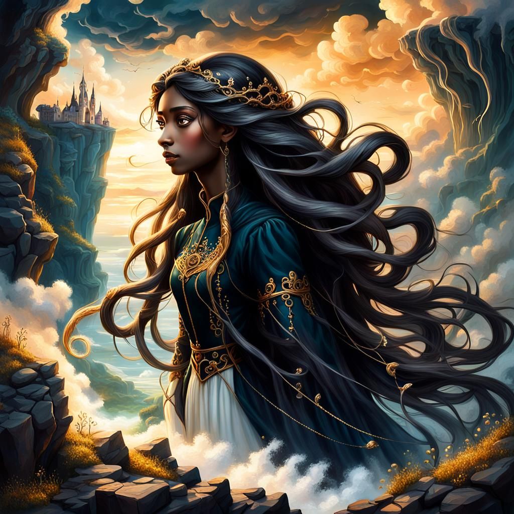 A beautiful Black Rapunzel in streaming wisps of Autumn winds ...  by @OnyxRose