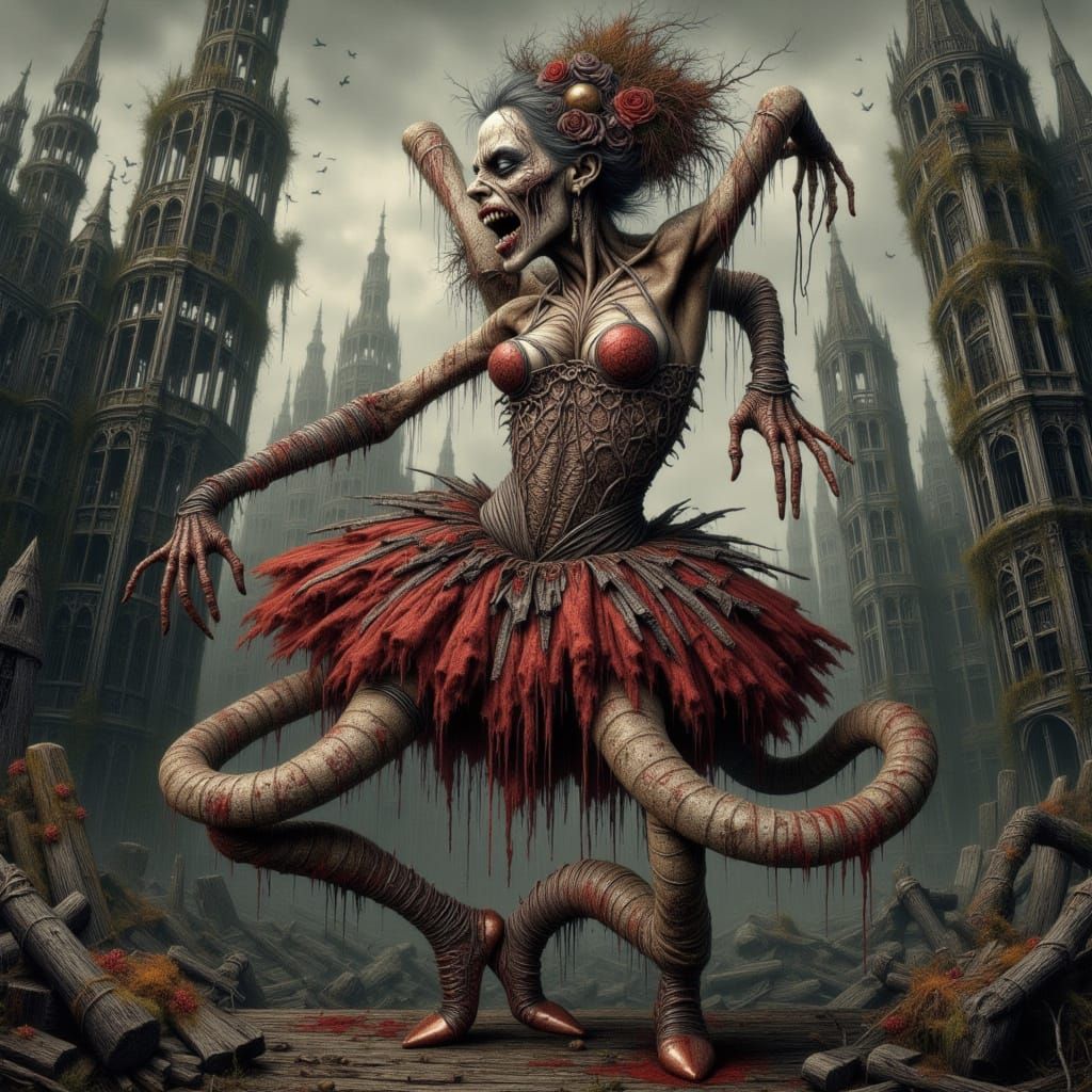 A hideous, evil decayed, zombie ballerina  by @Jarveyboy