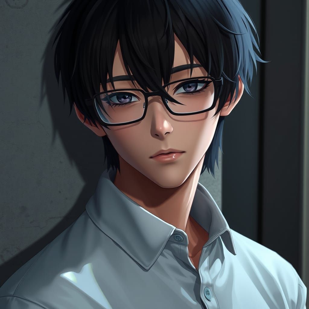 Anime Style Loner with Glasses in 3D