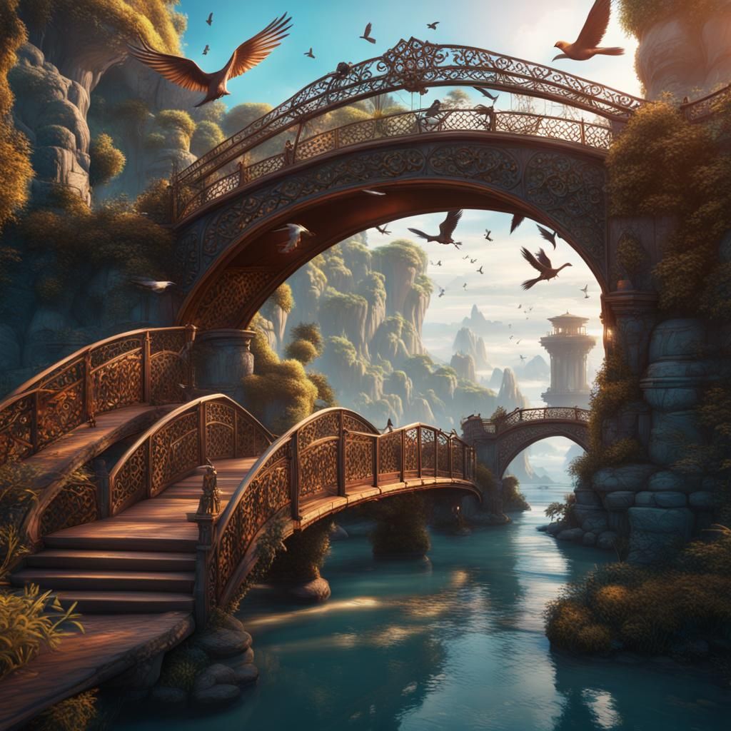 Exotic bridge with birds