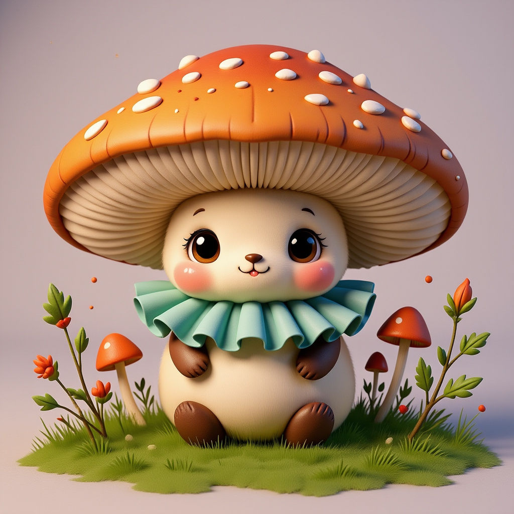 Mushroom with colar color and cute eyes
