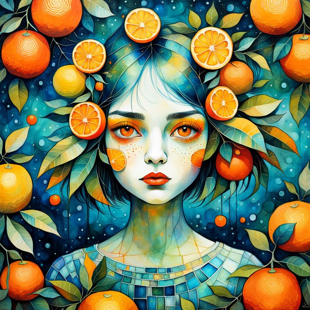 a girl with oranges