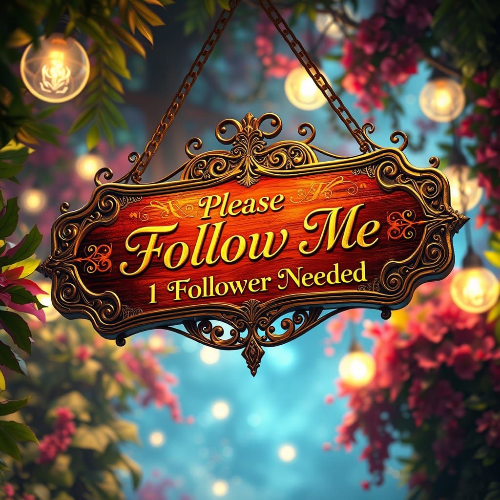 A sign That says, please follow me need one more follower