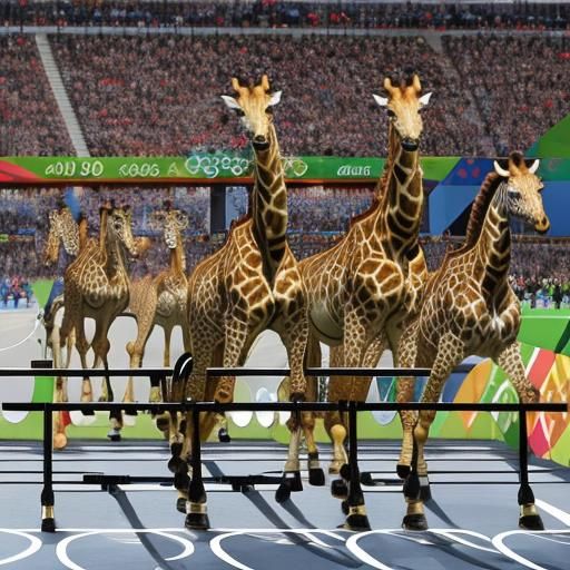 Giraffes dashing hurdles in Olympic Games Paris