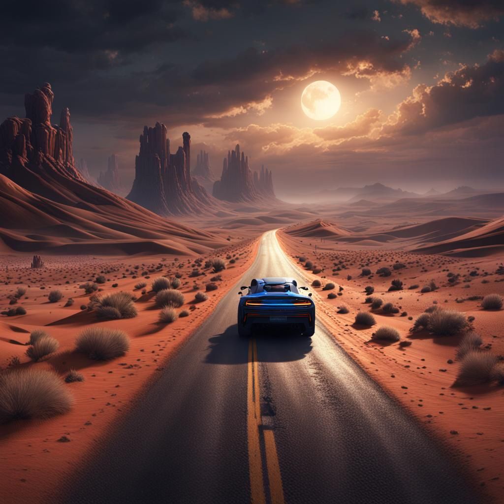 On a dark dessert highway, cool wind in my hair