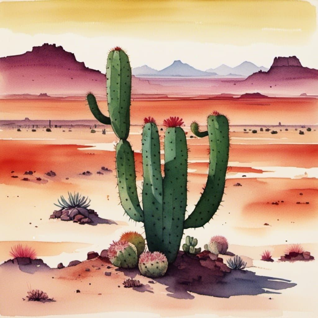 <lora:Rainbow Watercolour:1.0> Cactus heart 