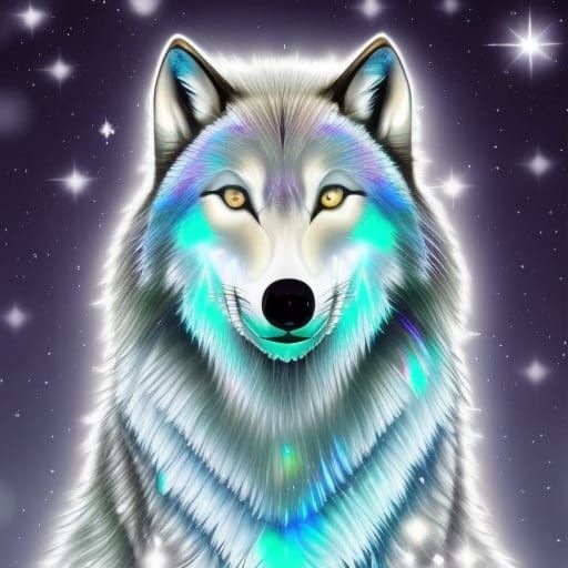 Sliver wolf with iridescent blue highlights& pearlescent blue ...