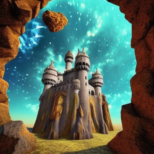medieval castle on an asteroid lost in space