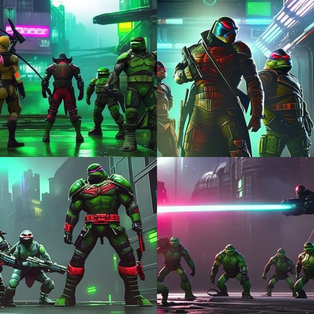 Teenage Mutant Ninja Turtles in a dark cyberpunk future