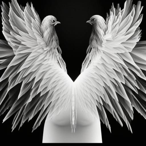 Chicken with wings covering face. AI Generated Artwork NightCafe