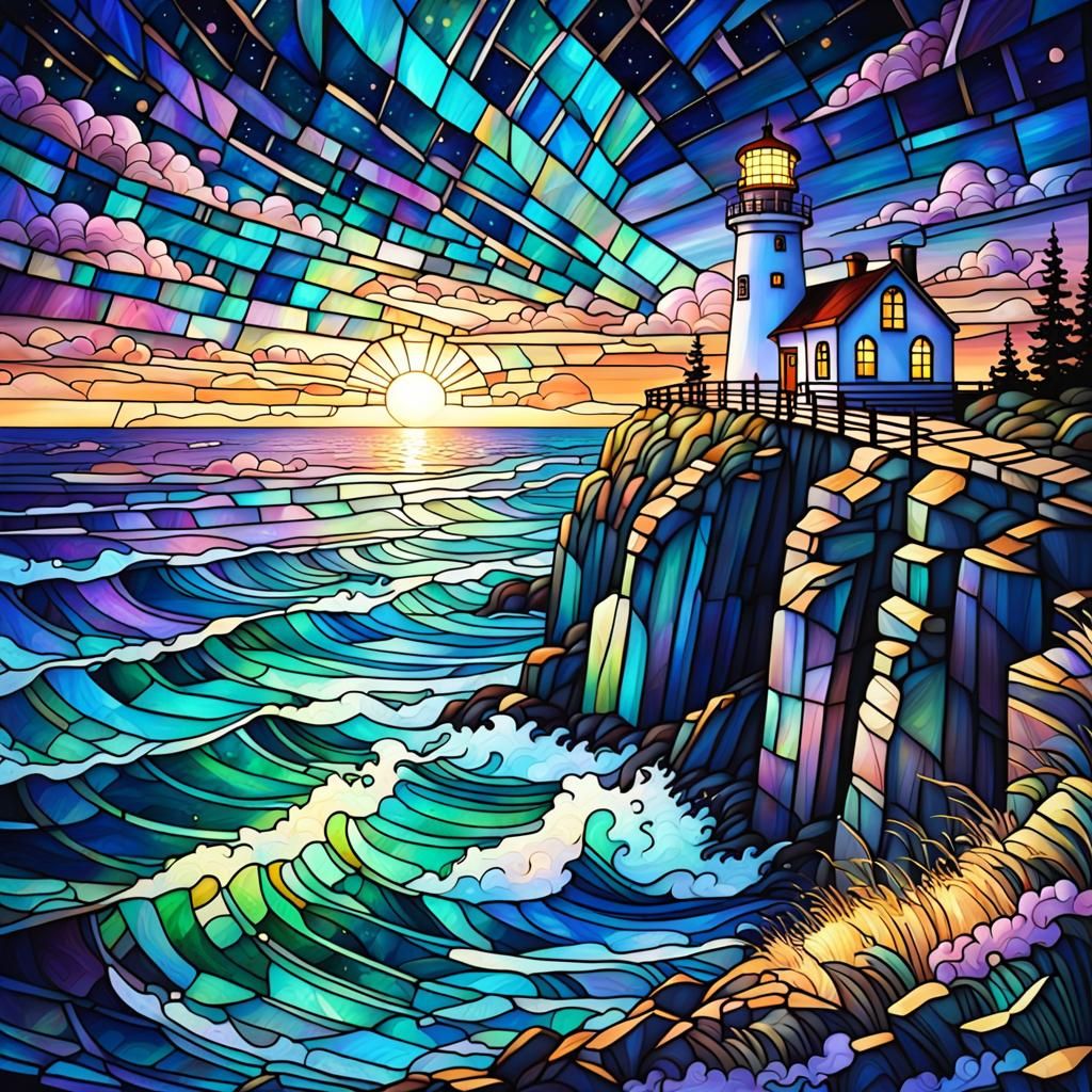Stained glass lighthouse