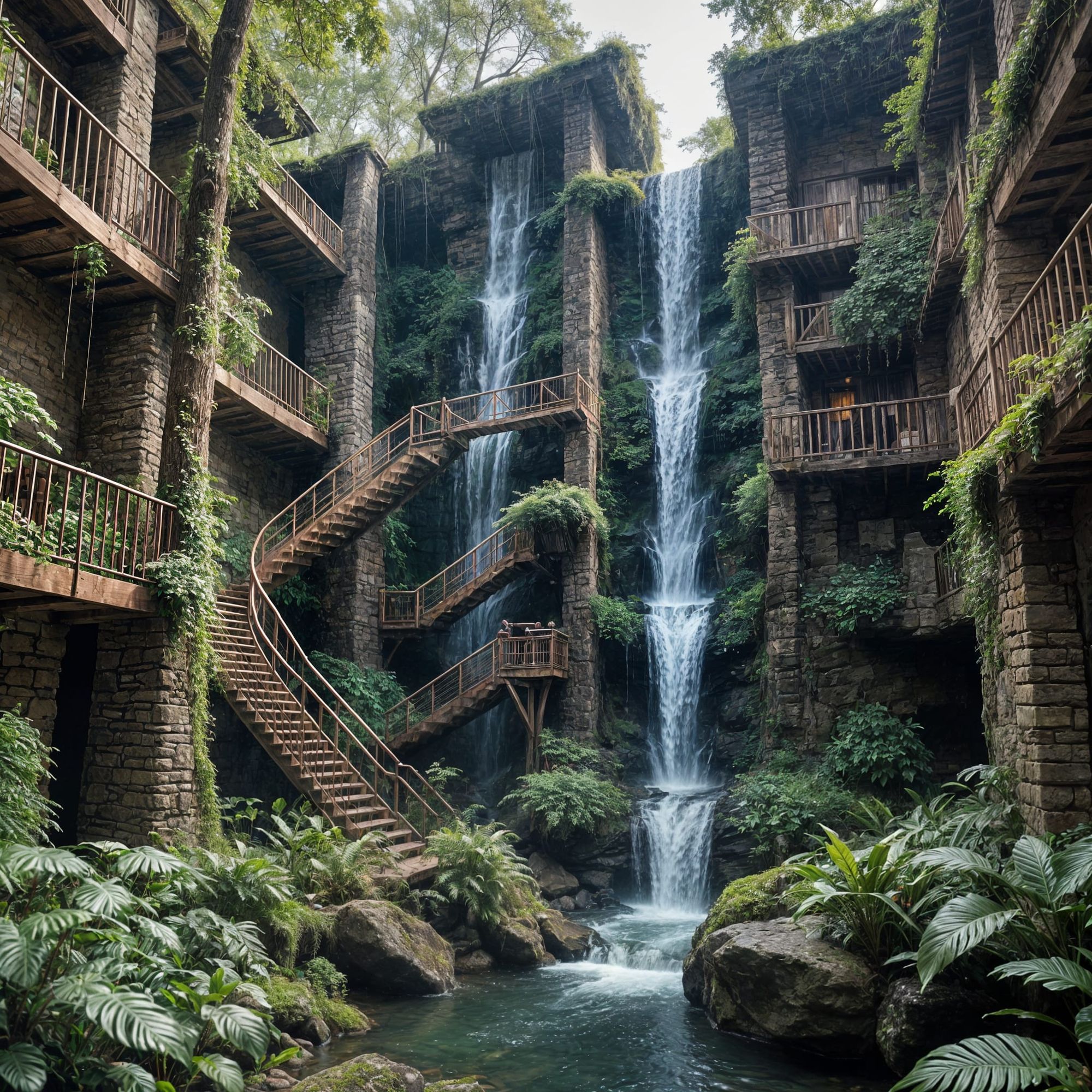 Cascading Architecture: A Waterfall Sanctuary Zen