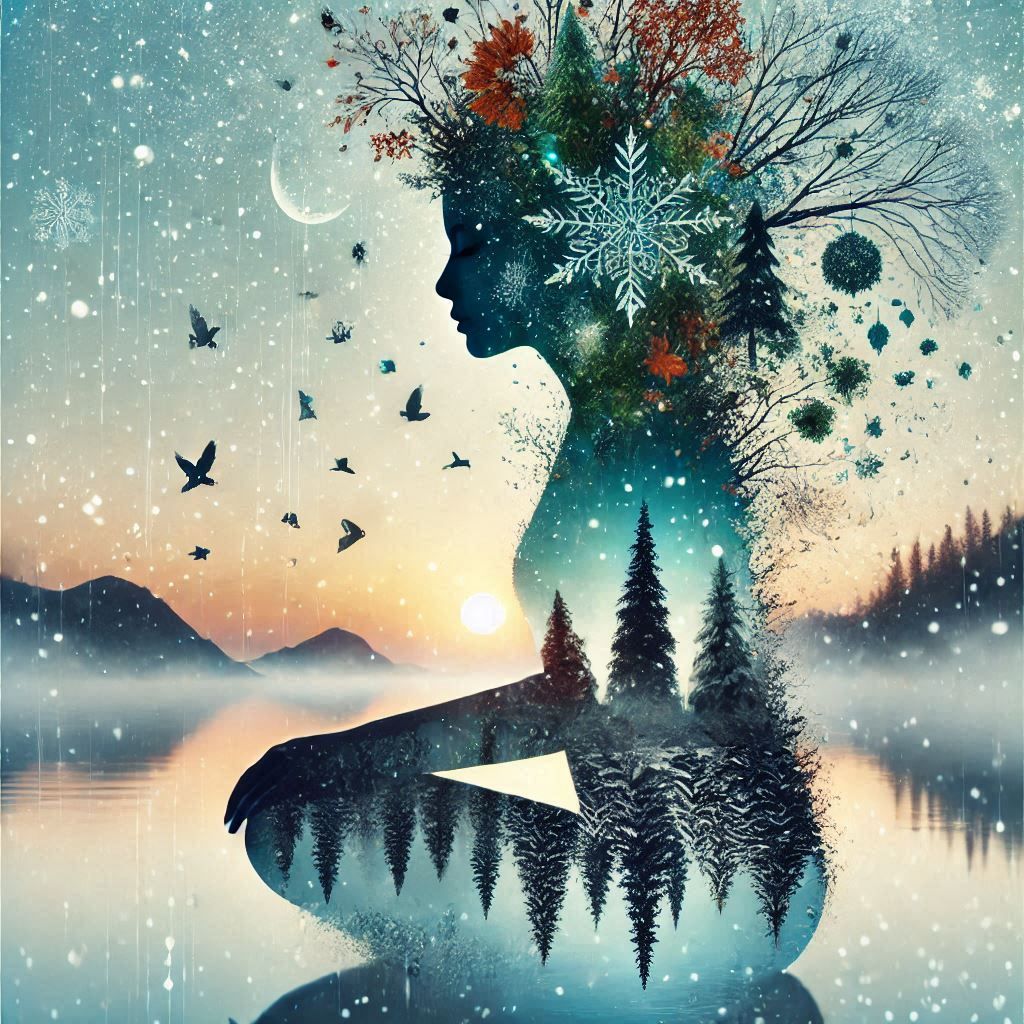 double exposure beautiful fantasy DALL-E 3 portrait landscape..