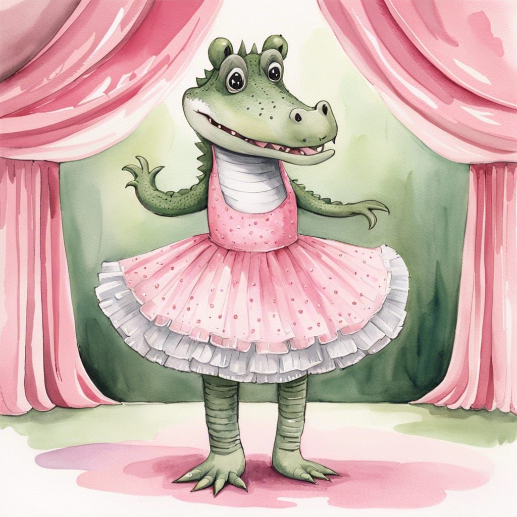 an extremely cute anthropomorphic crocodile wearing a pink b...
