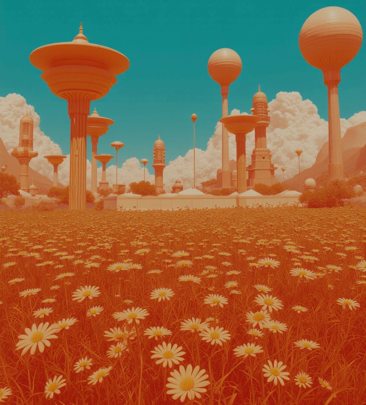 Solar Vintageworks: a garden with blooming blossoms featuring multiple shades of Orange / Krea 1