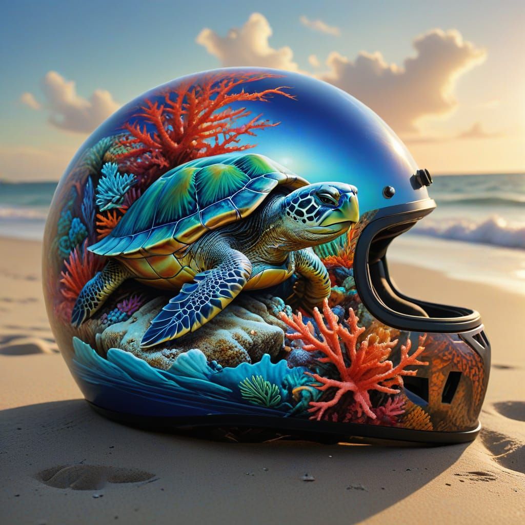 Airbrush art of a turtle on a motorcycle helmet   by @Victoria G