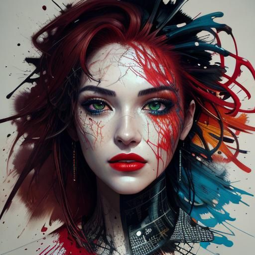 Sensational Woman Portrait with Red Hair in Surreal Style
