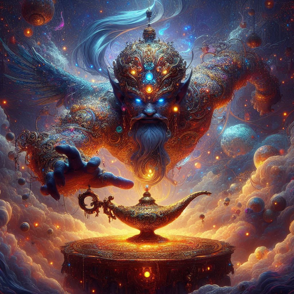 The legendary lamp of Aladdin and his Genie   by @Anna