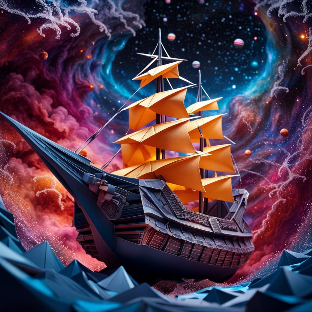 Origami pirate space ship - AI Generated Artwork - NightCafe Creator