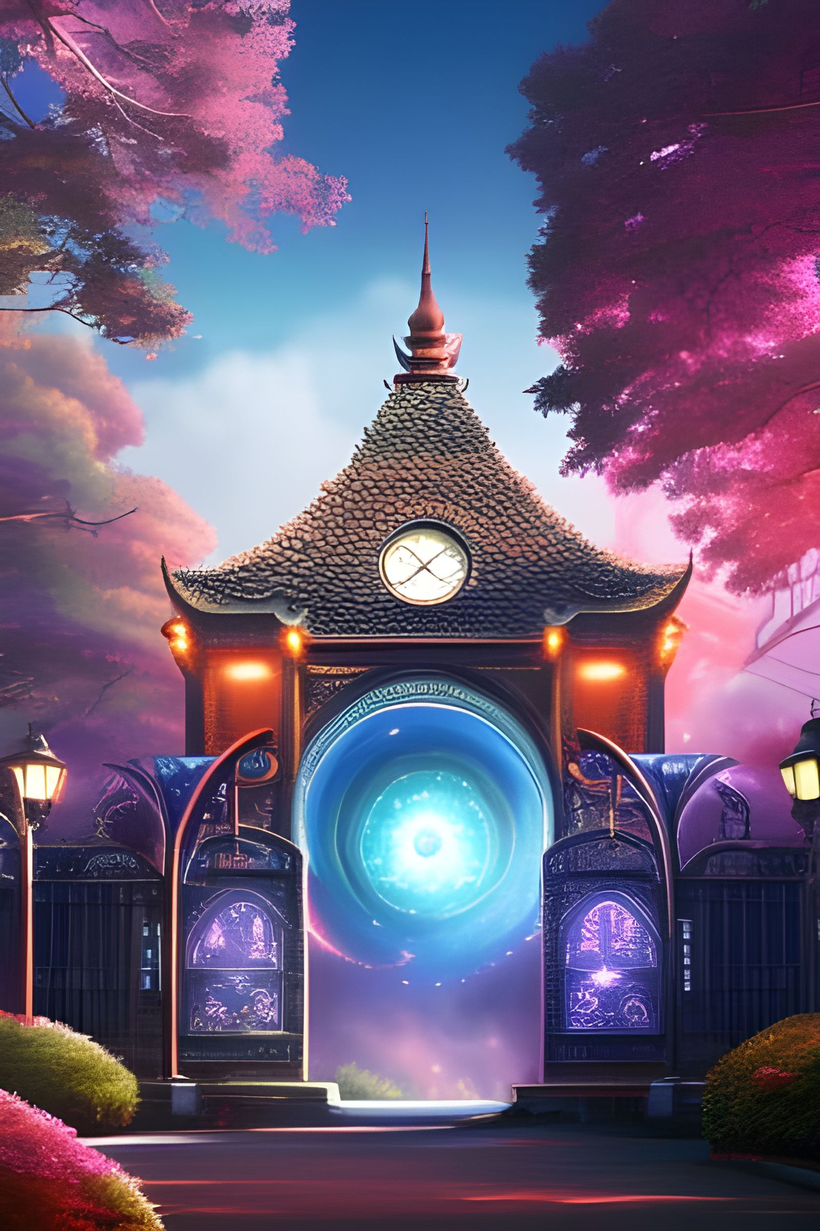 Whimsical Time Travel Portal in Ghibli Style