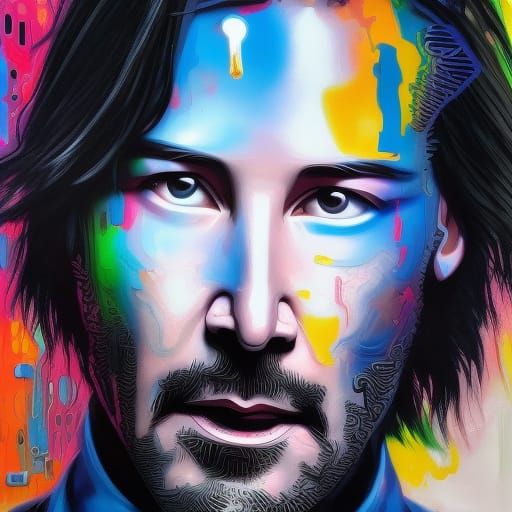 Cyberpunk Keanu Reeves portrait flat expression - AI Generated Artwork ...