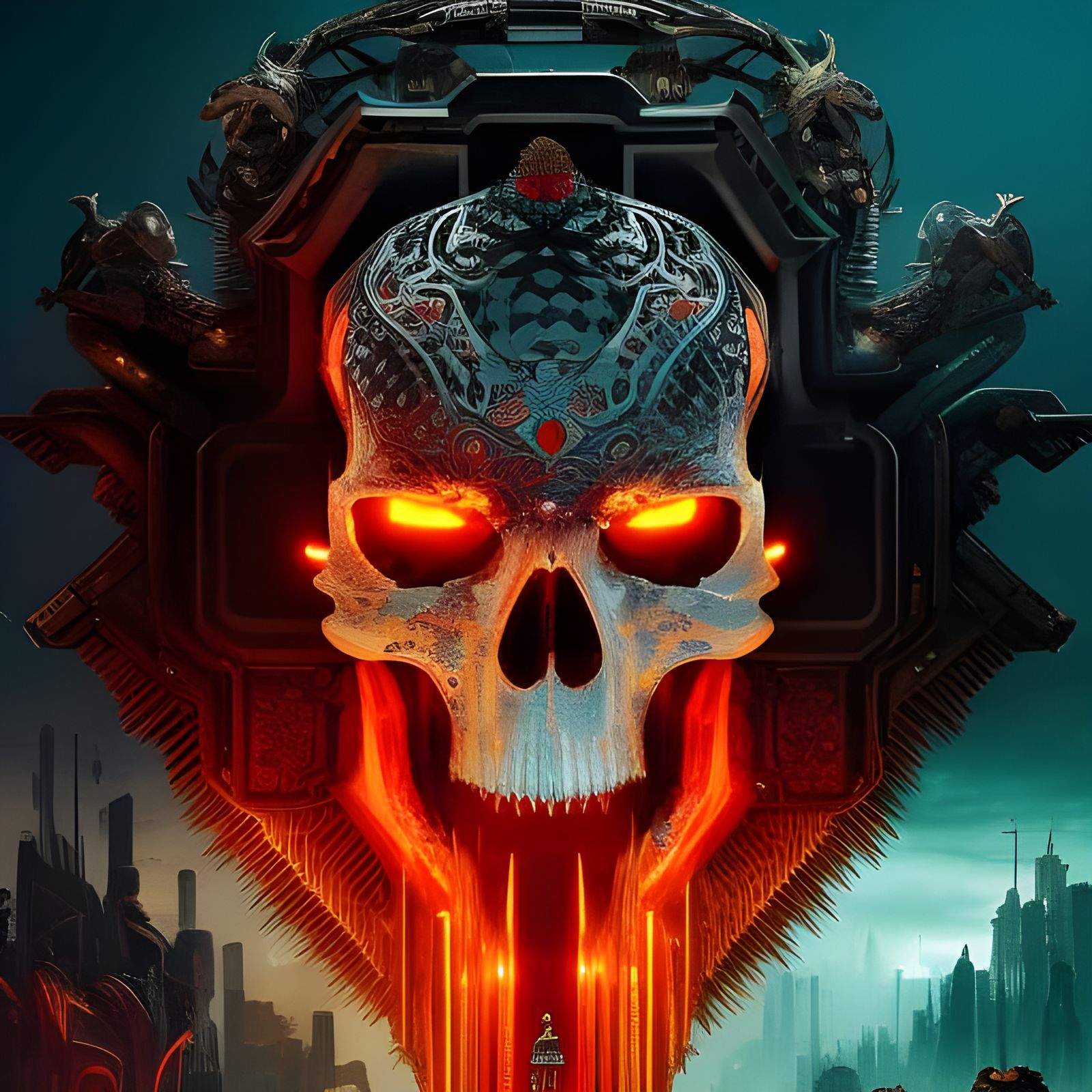 Cyber-Wild Medieval Skull  by @Prettysleepy Art