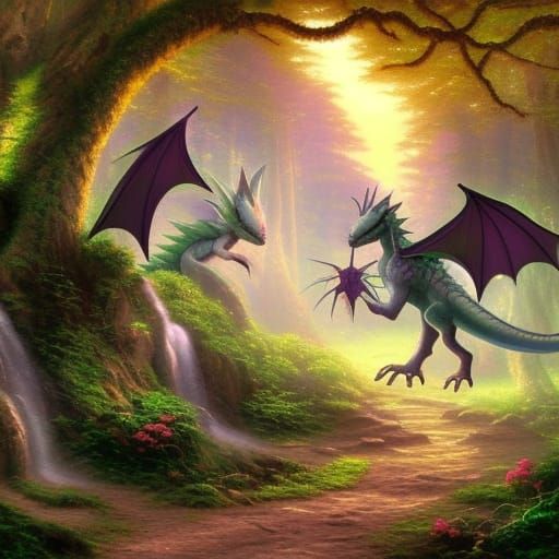 Dragon with Playing in the forest with friends