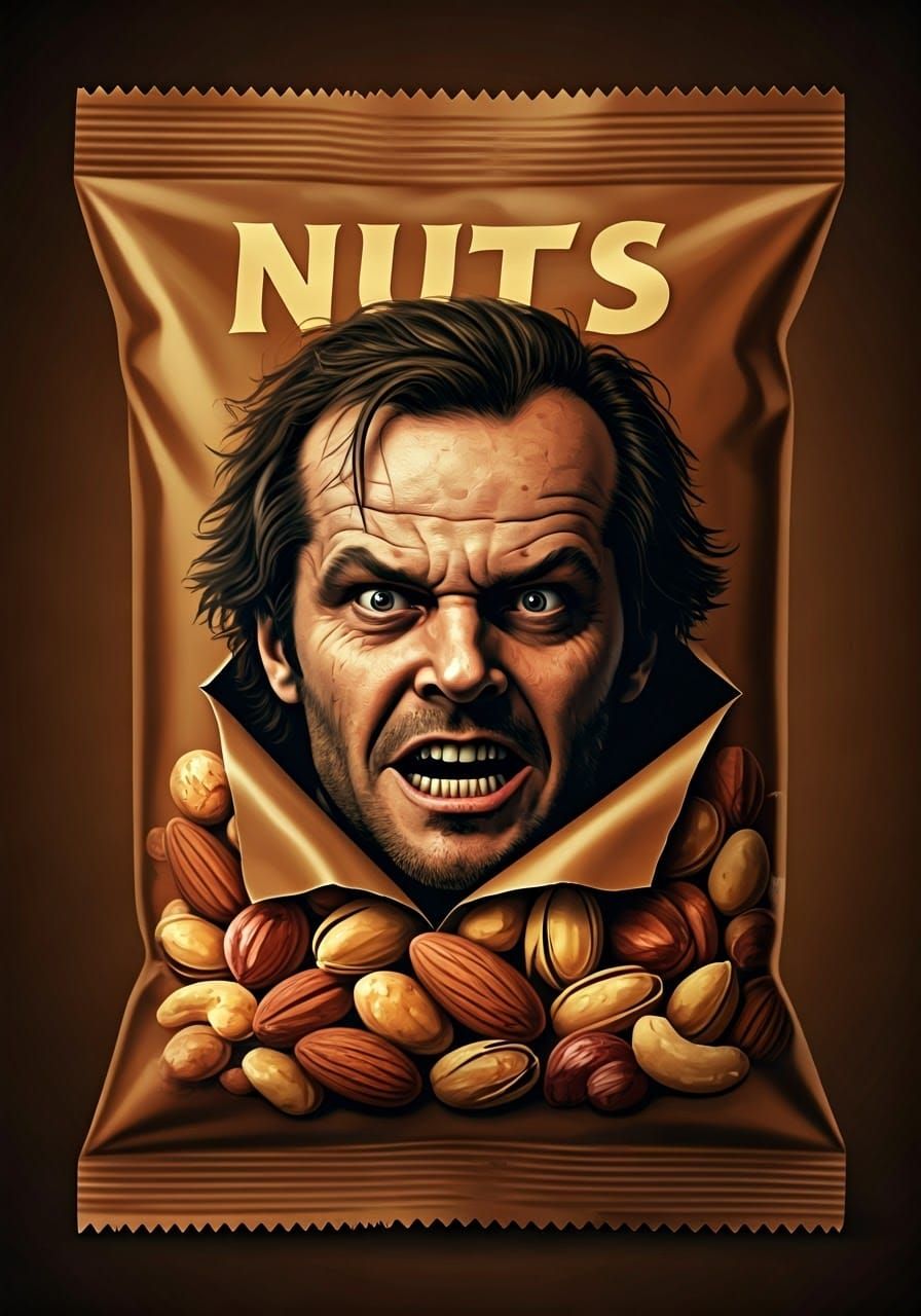 A packet of nuts with the face of Jack Nicholson  from the m...