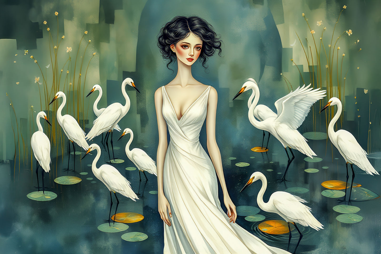 On a Pond with Egrets