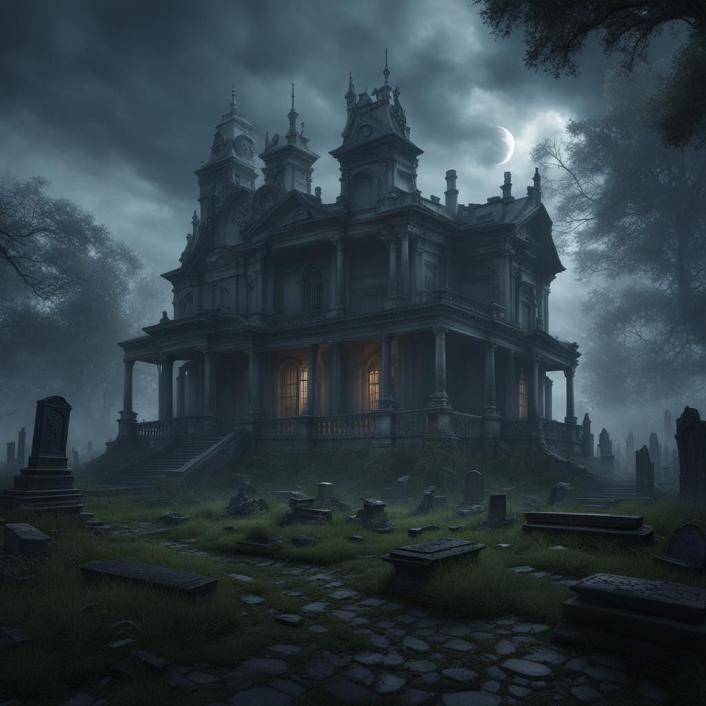 Abandoned graveyard mansion - AI Generated Artwork - NightCafe Creator