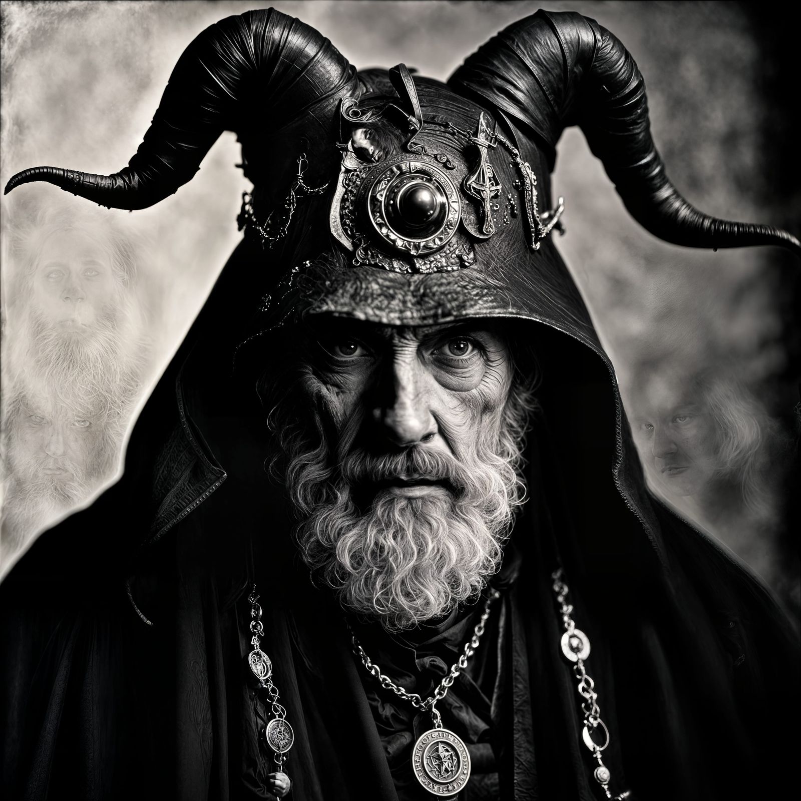 Eldritch Cultist Portrait in Gothic Film Noir Style