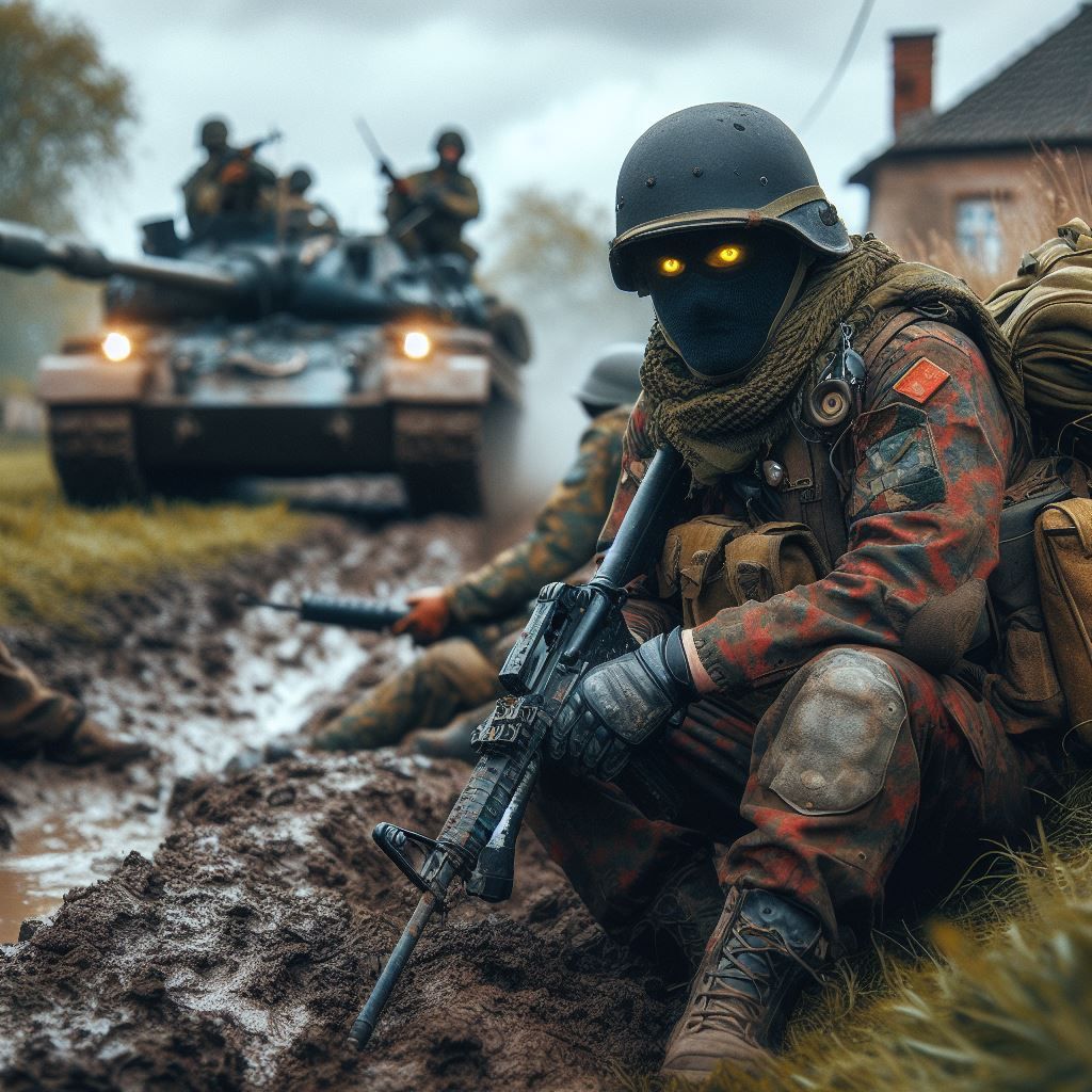 Shadowy soldier sits on da mud