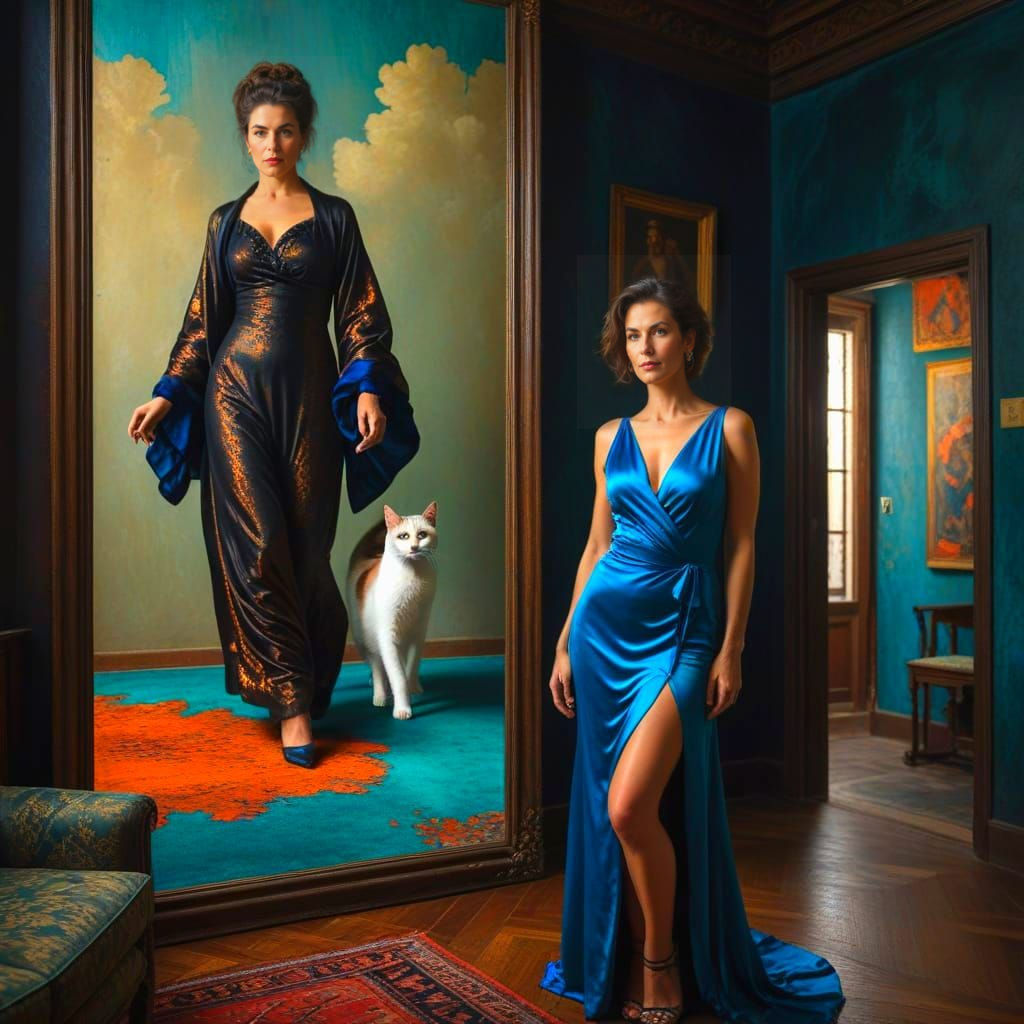 Charming Lady and Feline Companion in Vibrant Portrait
