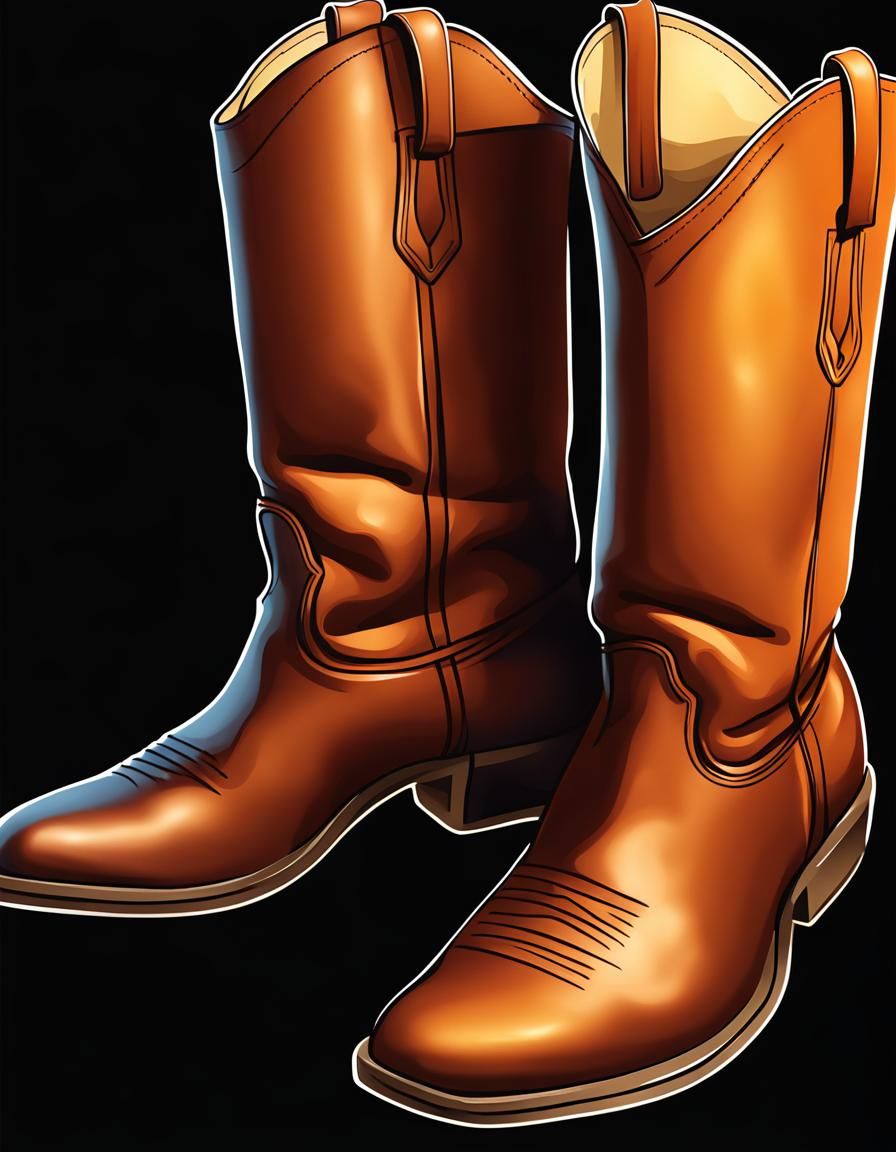 simple flat Brown leather cavalry  cowboy boot, realistic, e...