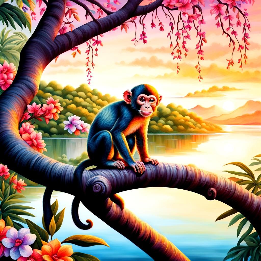 Monkey and a colorful landscape