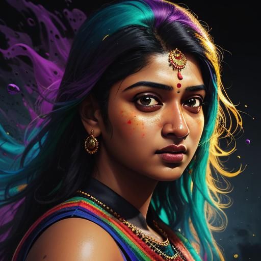 Priya Shetty Hyperrealistic, splash art, concept art, mid sh...