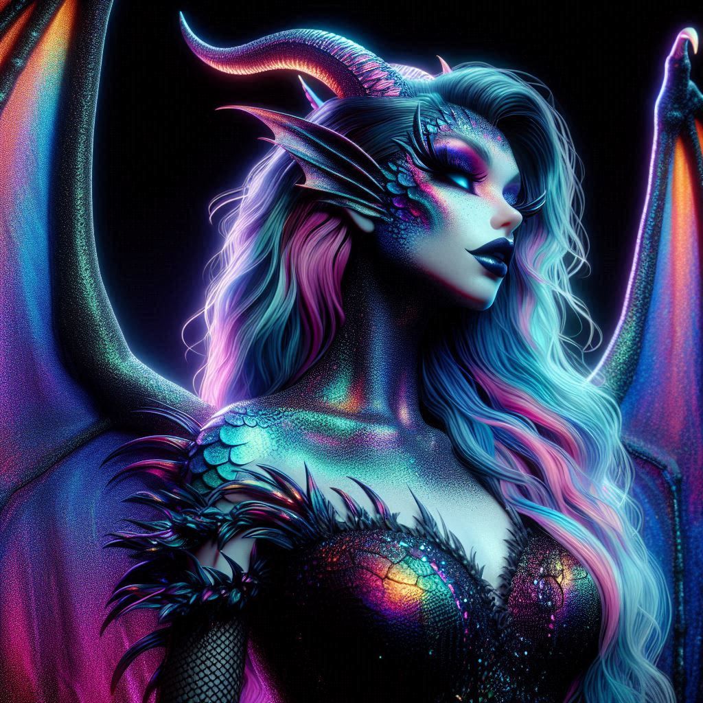 Iridescent rainbow dragon woman