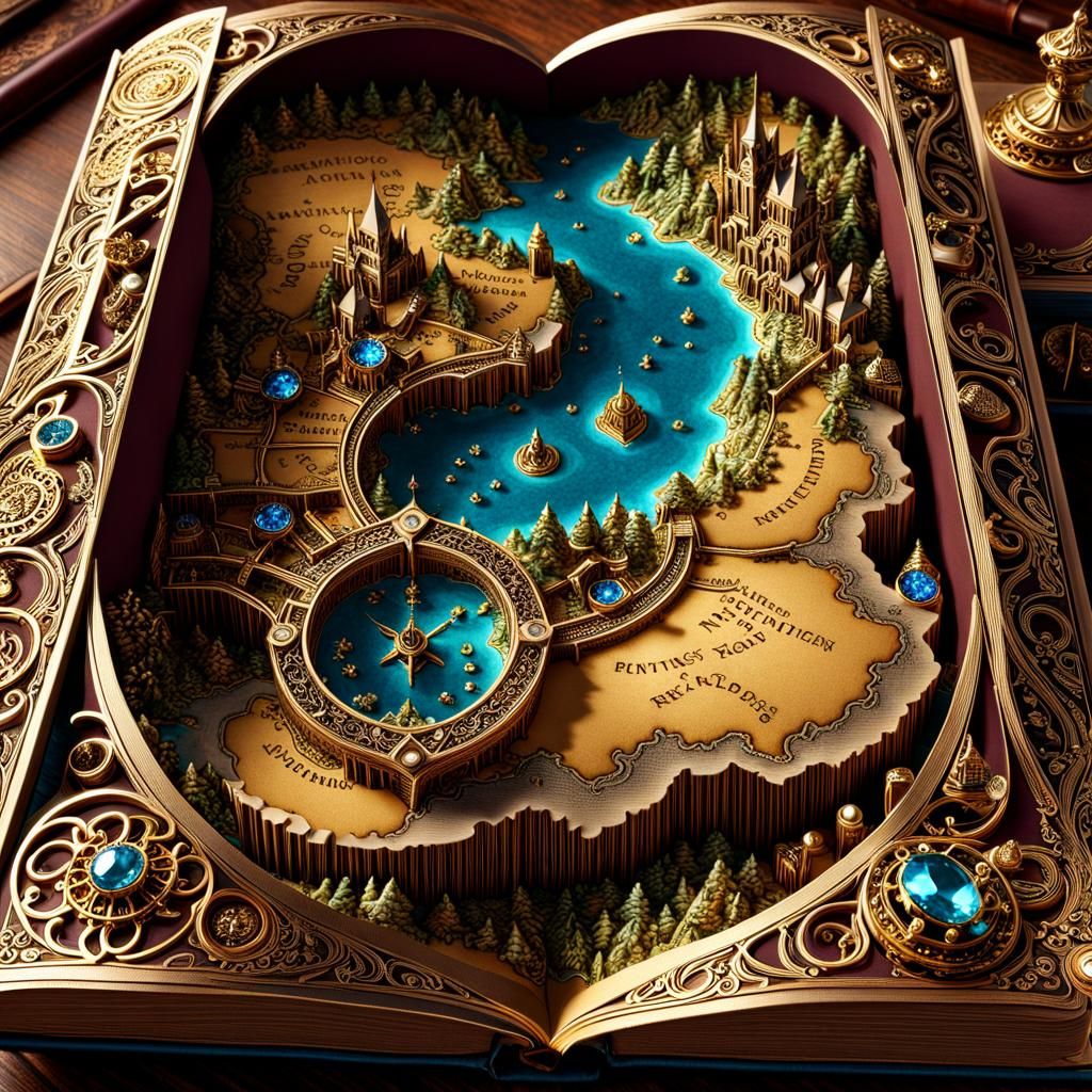 Stunning fantasy book map, intricate, maximalist, highly detailed, sepia, ultra_quality, 8k , beautiful_composition, ...  by @Juxtaposed